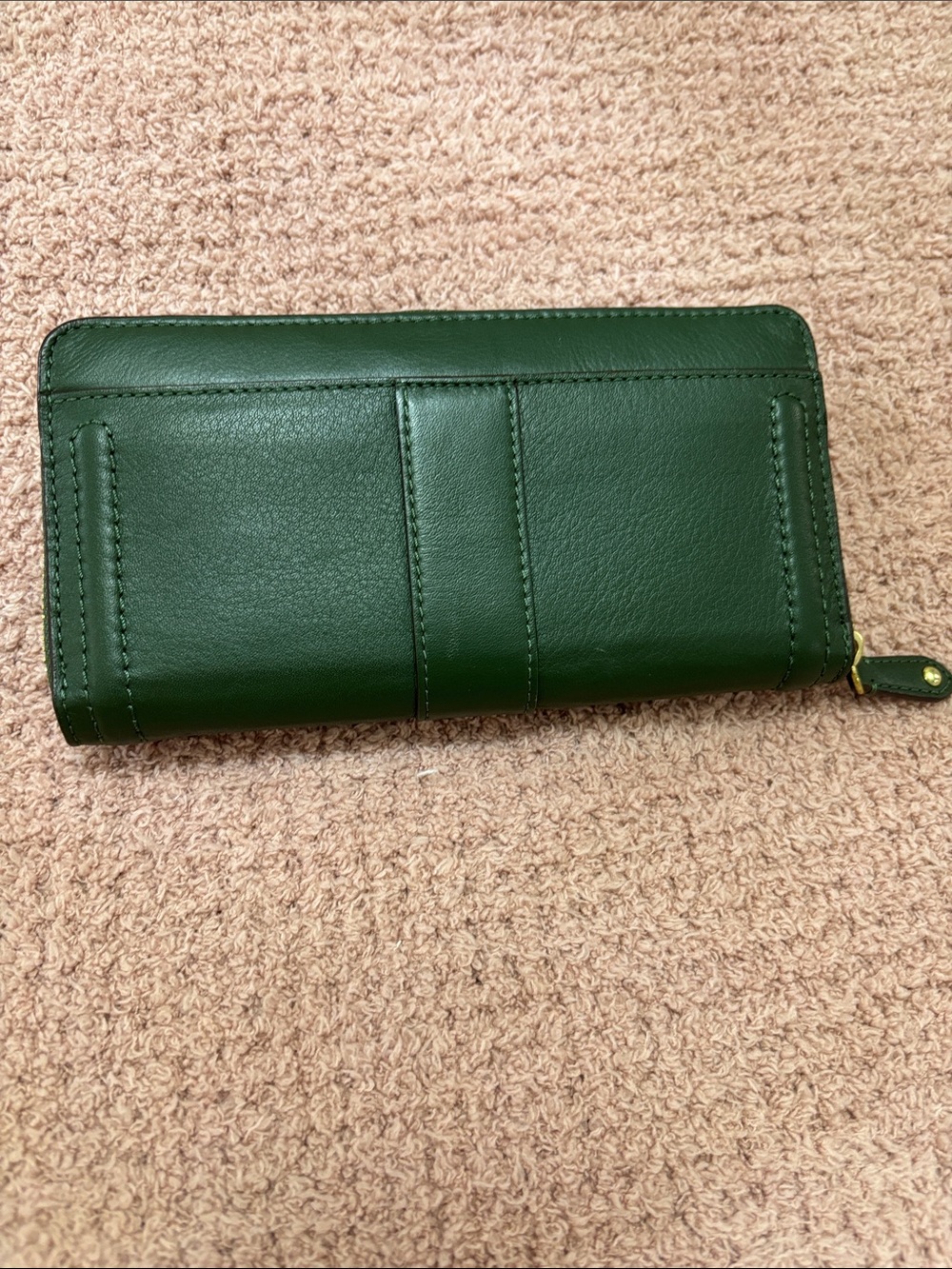 Coach Forest Green Leather Zip-Around Wallet with Gold Buckle - Picture 3 of 5